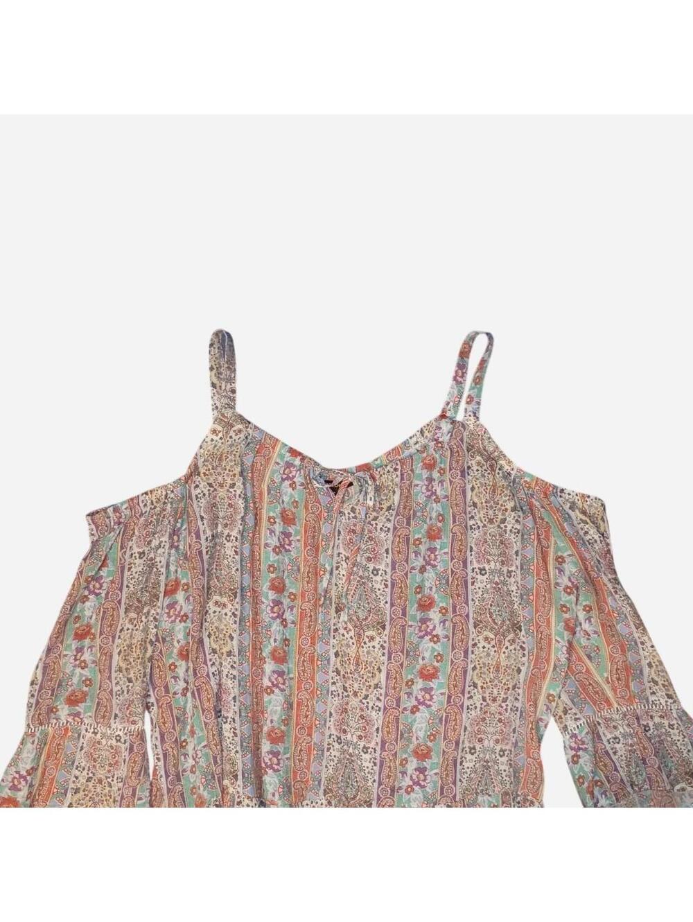 Boho Y2K Cold-Shoulder Ruffle Top - Picture 2 of 5
